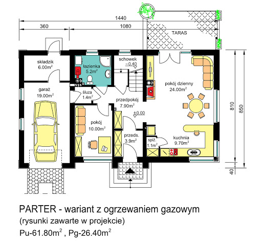 BW-03 wariant 3 - Rzut parteru - propozycja adaptacji - ogrzewanie gazowe