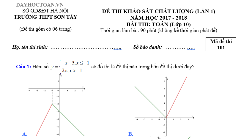 khảo sát chất lượng môn Toán học kỳ 1 dayhoctoan.vn trắc nghiệm