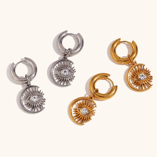 Title 14, Moon Eyelash Rhinestone Eye Pendant Alloy 18k N...