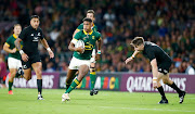 The Springboks' Canan Moodie on the run in their Rugby World Cup warmup match against the All Blacks at Twickenham in London on August 25 2023.