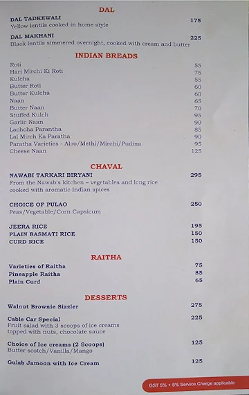 Cable Car menu 