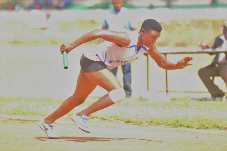 Beatrice Anyango in action during the Lake Region Technical Training Institutes athletics at Gusii Stadium