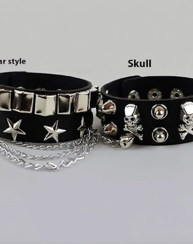 Pulseira de rebite de couro PU punk - 3