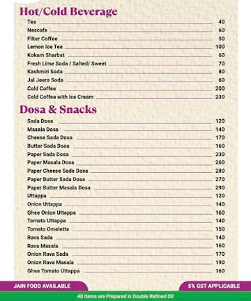 Amruta menu 