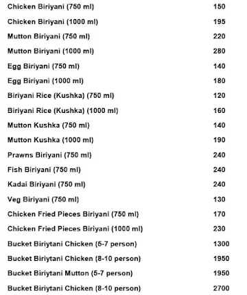 Paradise Biryani menu 