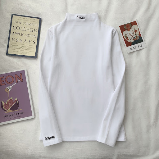 Title 2, Half High Collar Long Sleeve T-Shirt Slim Top