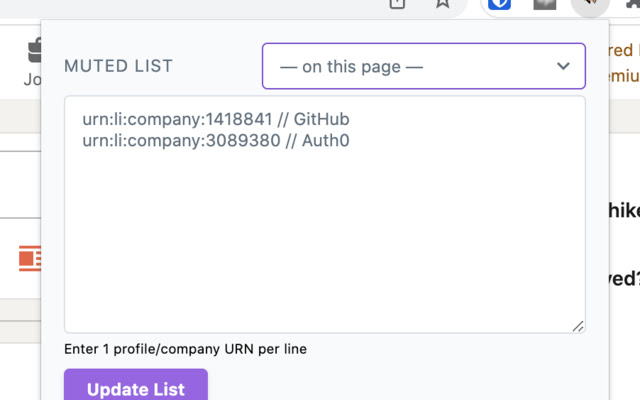 LinkedIn Mute Profiles and Companies chrome extension