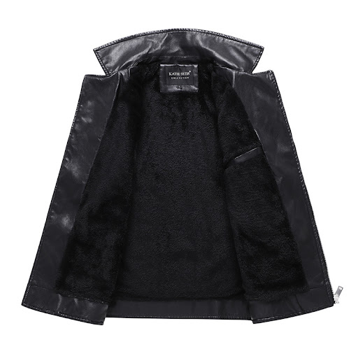 Title 8, Mens Leather Jacket With Fleece Warm Lapel, pe...