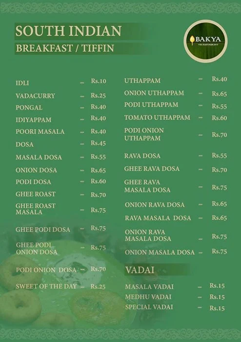 Bakya Veg Restaurant menu 