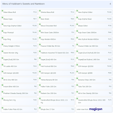 Haldiram's Sweets and Namkeen menu 