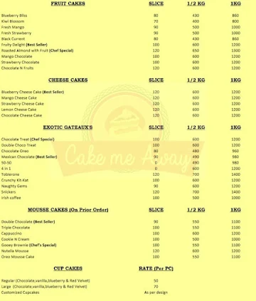 Cake Me Away menu 