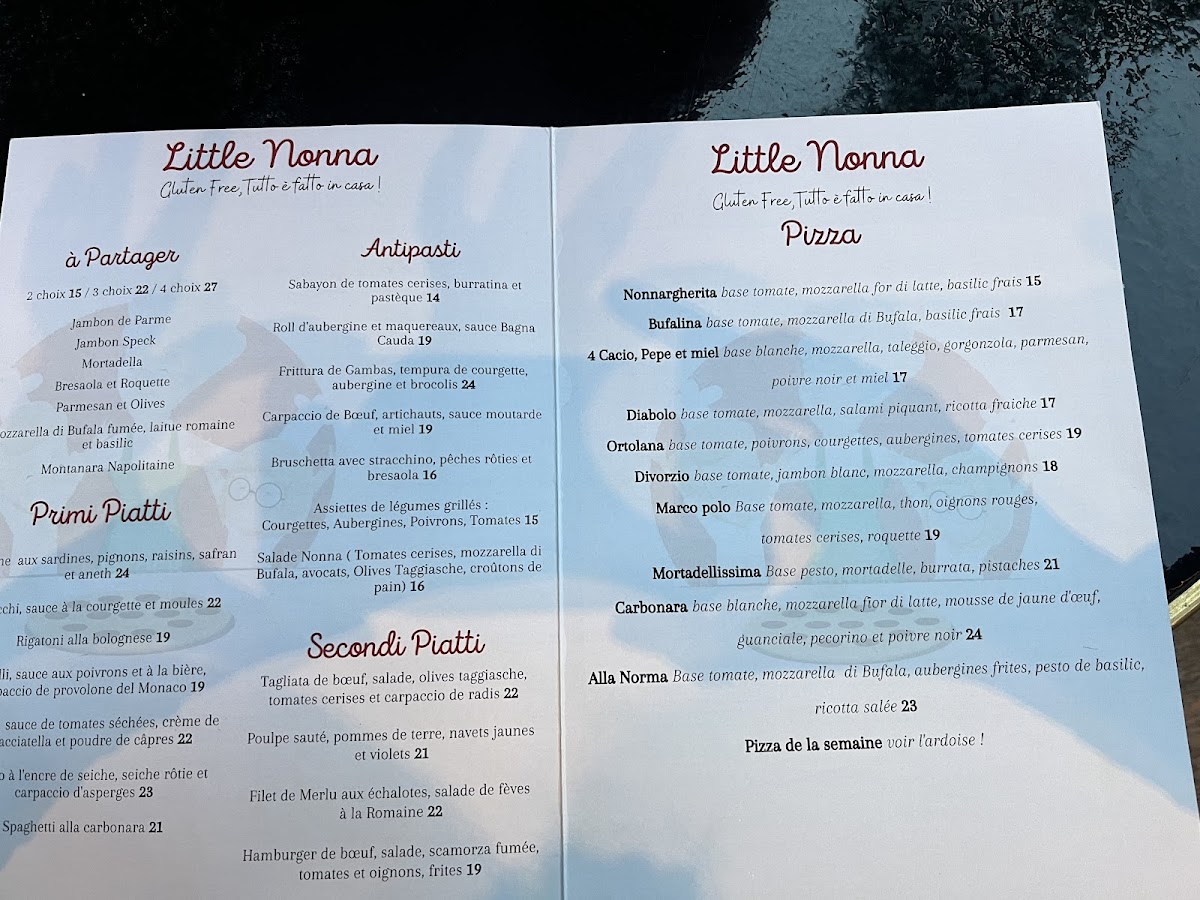 Little Nonna gluten-free menu