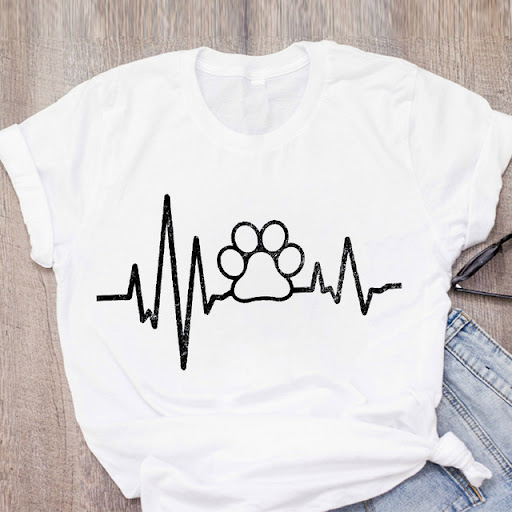 Title 4, T-shirt femme DOG MOM ECG Footprint Love à manc...