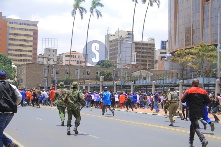 A group of Nyamakima traders who were demonstrating in CBD against invasion of Chinese investors dispersed by police on February 28 2023.