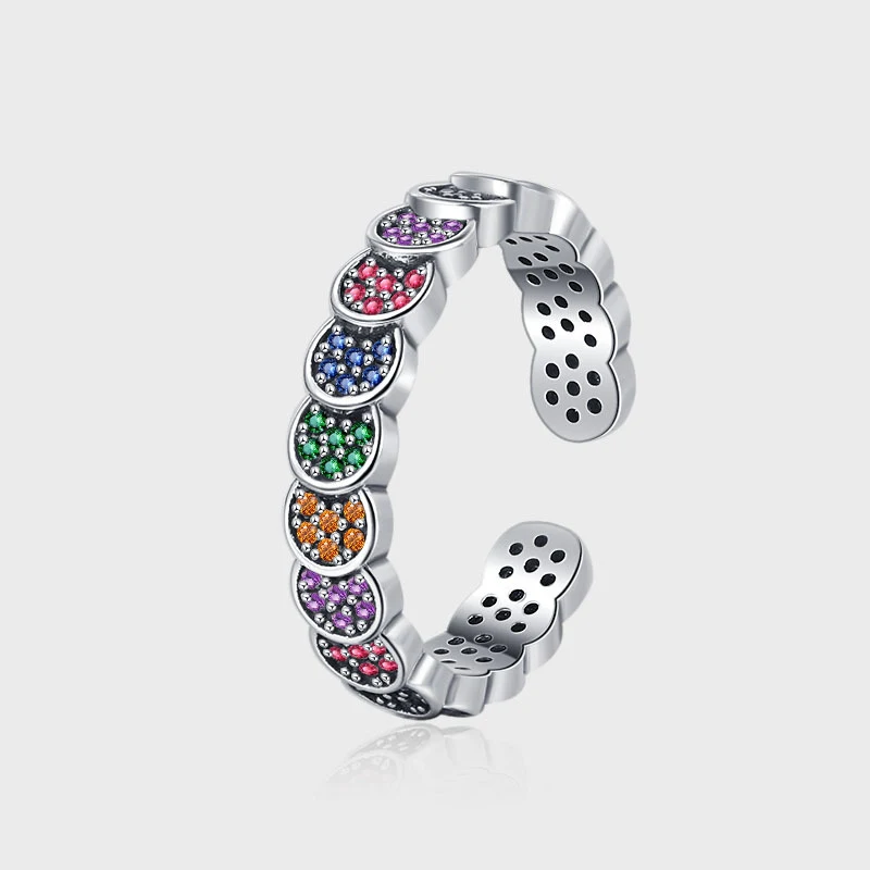 925 Sterling zilveren ring voor de wijsvinger voor dames met gekleurde diamanten, retro schaalontwerp, stijlvolle sieraden.