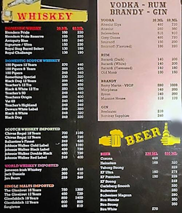 Nasha Fine Dine & Bar menu 