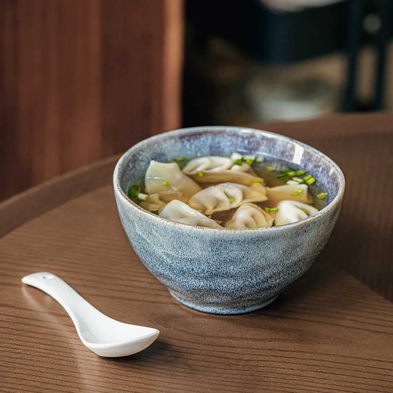 5.5-inch Ceramic Wonton Bowl Oatmeal Rice Bowl with Slight Flaw. Perfect for soups, cereals, and everyday meals. Durable