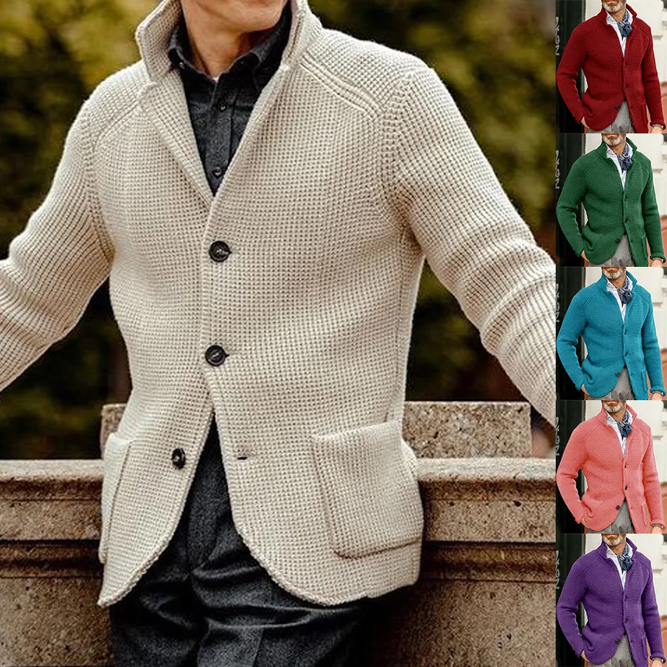 Abrigo de hombre de punto fino con cuello alto, para otoño e invierno, corte slim, estilo moderno y elegante, ideal para el frío.