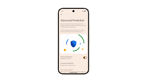 An animation of a user on the Advanced Protection screen. They are tapping a toggle to turn Advanced Protection on.