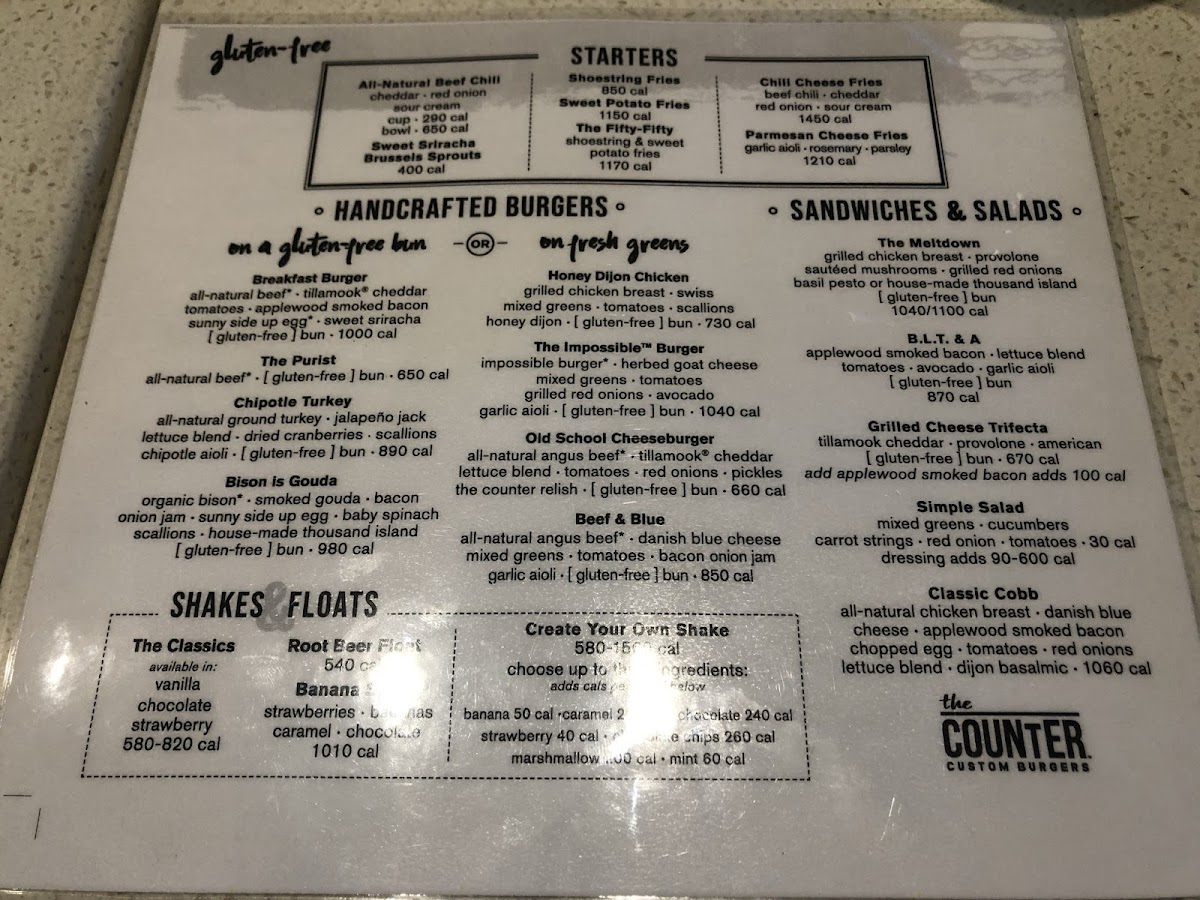 Gluten Free menu