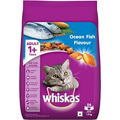 Whiskas Dry Cat Food - Ocean Fish Flavour, For Adult Cats, +1 Year - 1.2 kg