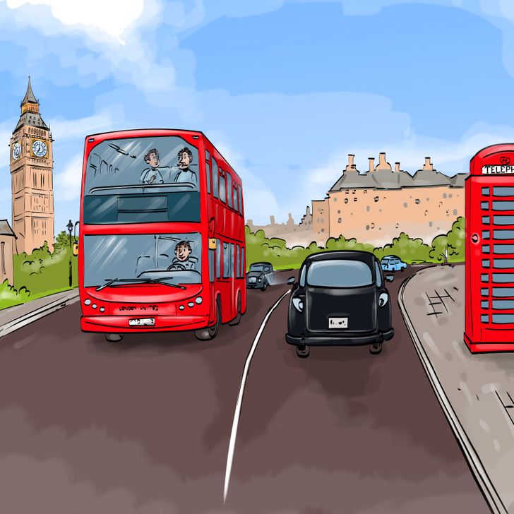 spot the mistake buses and cars driving in London