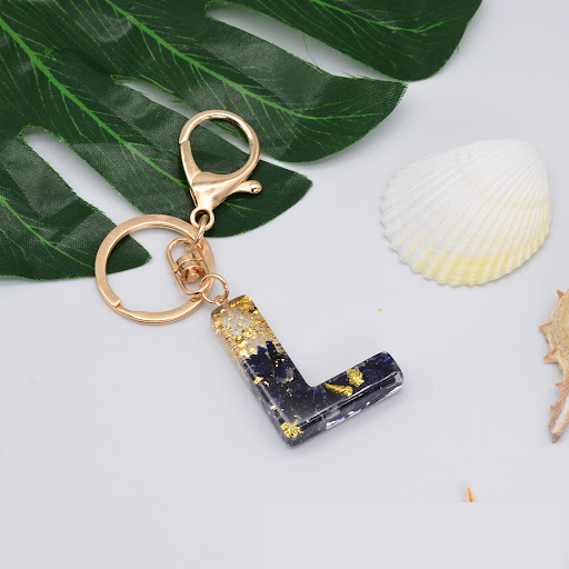 Title 6, 26 Black Stone Alphabet Gold Foil Drop Key Ring...