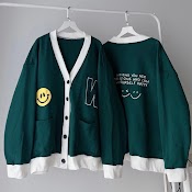 Áo Khoác Cardigan W Mặt Cười Ulzzang 2 Màu Xanh Be