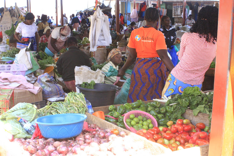 Kabarnet town market traders sell their goods on Monday..