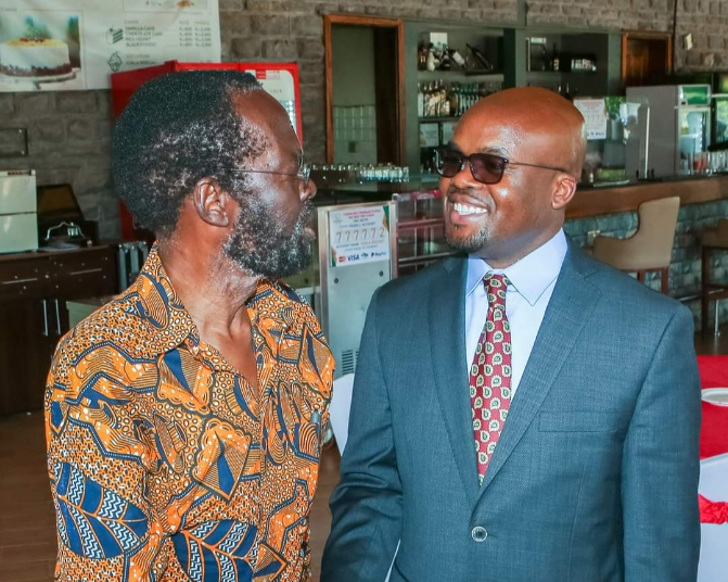 Kisumu Governor Anyang Nyong'o with Interior Principal Secretary Dr Raymond Omollo during the two-day capacity strengthening for the government's development agenda on food and nutrition security forum on coordination of national government policies, projects and programs in Kisumu.