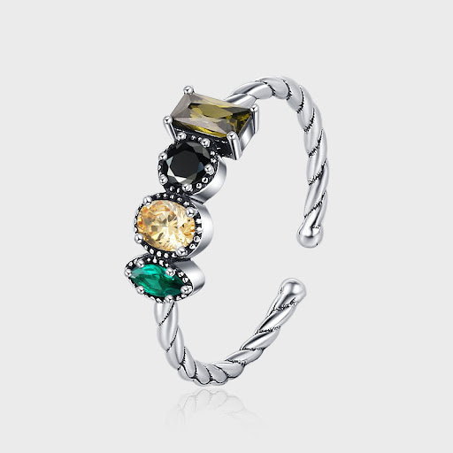 Title 3, S925 Sterling Silver Olive Green Square Zircon ...