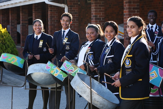 Westering High School Steel band members, from left, Jody Koesnel, 18, Bulelwa Pikinini, 17, and Yeshria Pillay, 18, tune up for the KFC Herald Country Fair on August 25.