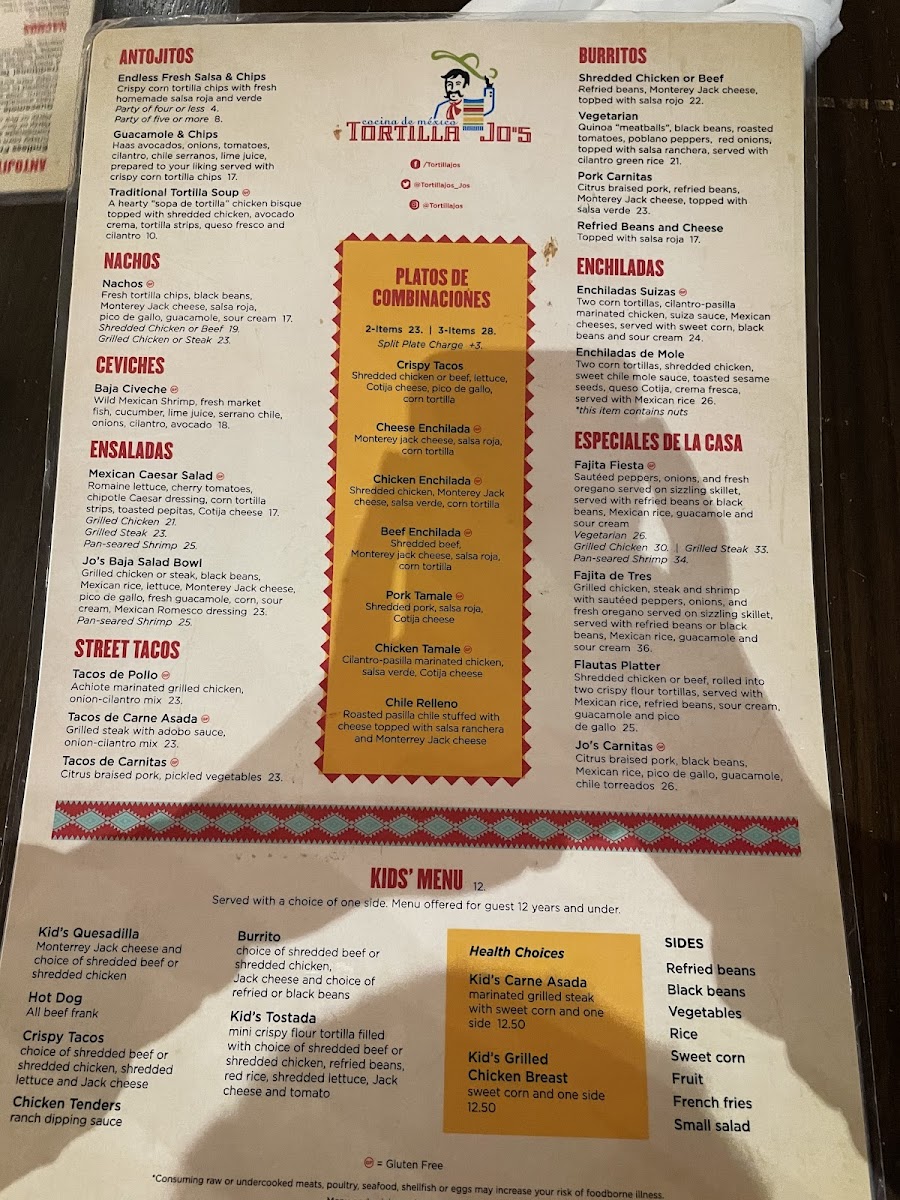 Tortilla Jo's gluten-free menu