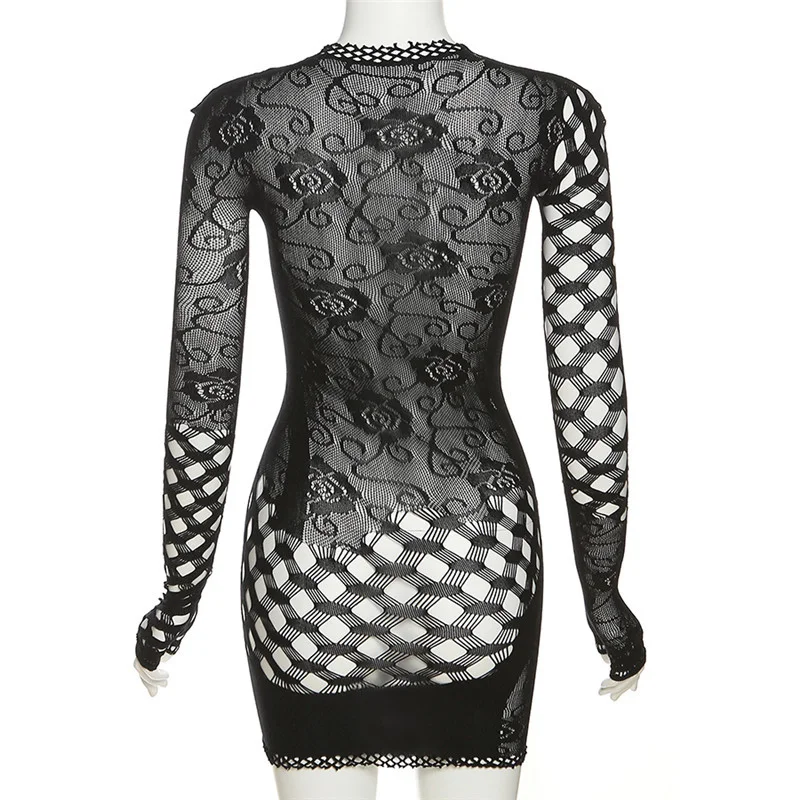 Sommer Damen Hollow Out Mesh Kleid, figurbetontes, durchsichtiges Design für einen eleganten und luftigen Look an warmen Tagen
