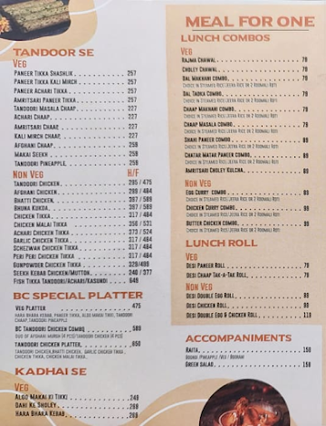 Dilli BC menu 