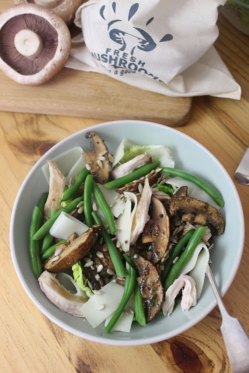 Chicken salad with marinated mushrooms