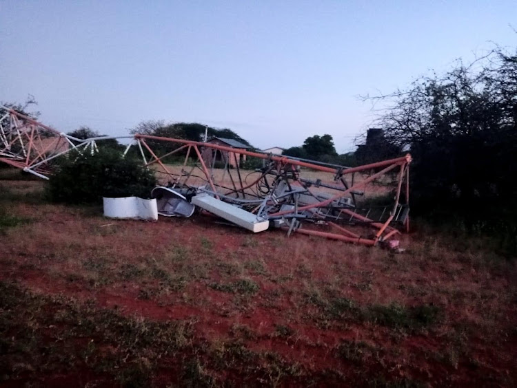 Communication mast destroyed during the attack in Dasheg area, Wajir county on December 27, 2023