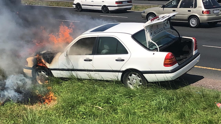 A Durban man was lucky to escape after his car caught alight on Friday afternoon.