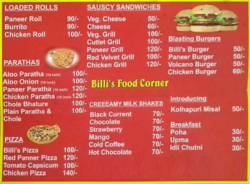 Billi's Food Corner menu 