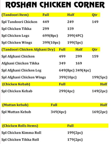 Roshan Chicken Corner menu 