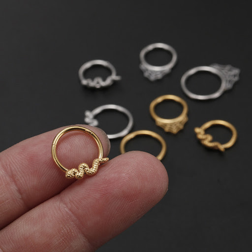 Title 5, Stainless Steel Snake Spider Web Nose Ring, hyp...