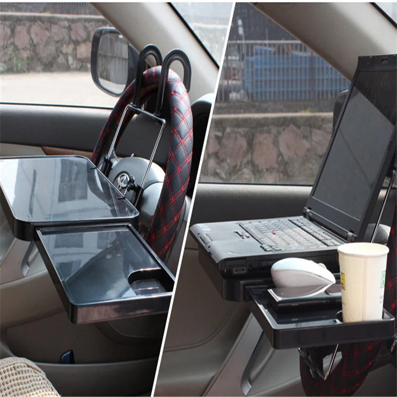 Bureau d'ordinateur de voiture avec tiroir. Espace de travail portable et fonctionnel pour les voyages, idéal pour travailler ou étudier en déplacement.