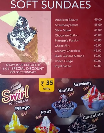 Prabhu Ice Cream menu 