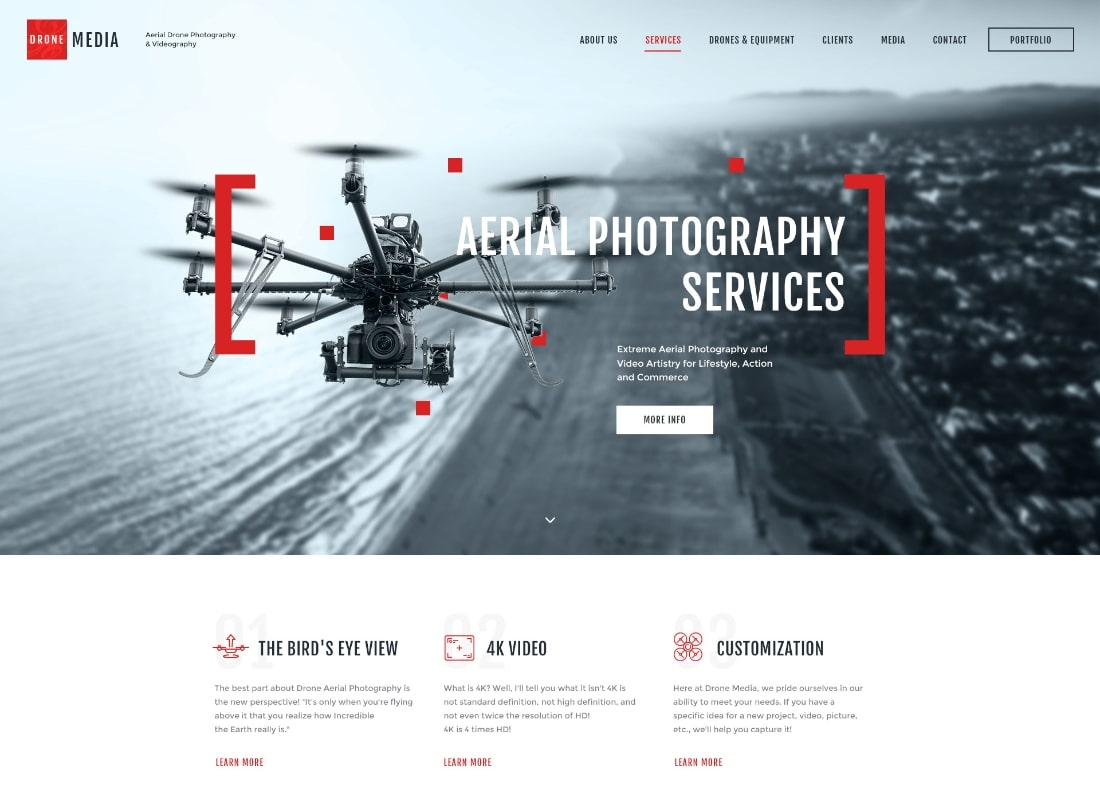 Drone Media |  Tema de WordPress para fotografía aérea y videografía