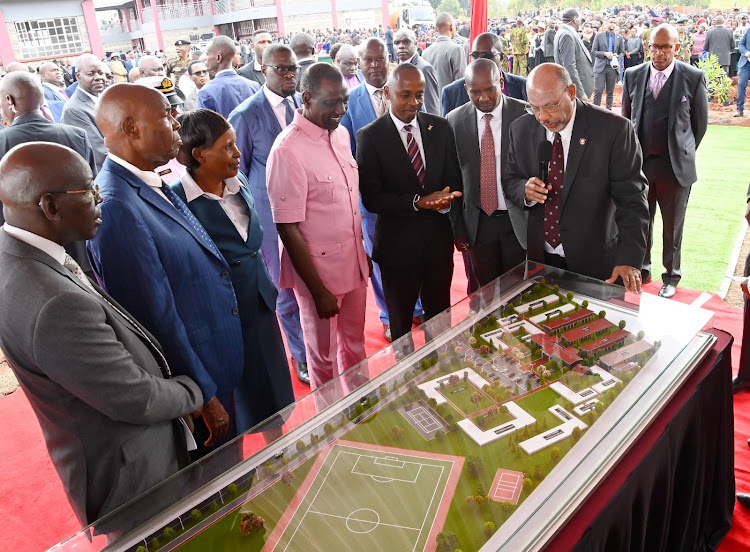 President William Ruto with other leaders at Lenana primary school on May 13, 2024.