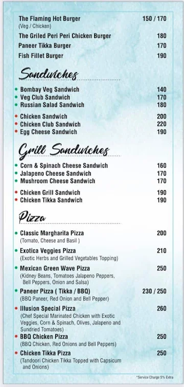 The Illusion cafe menu 