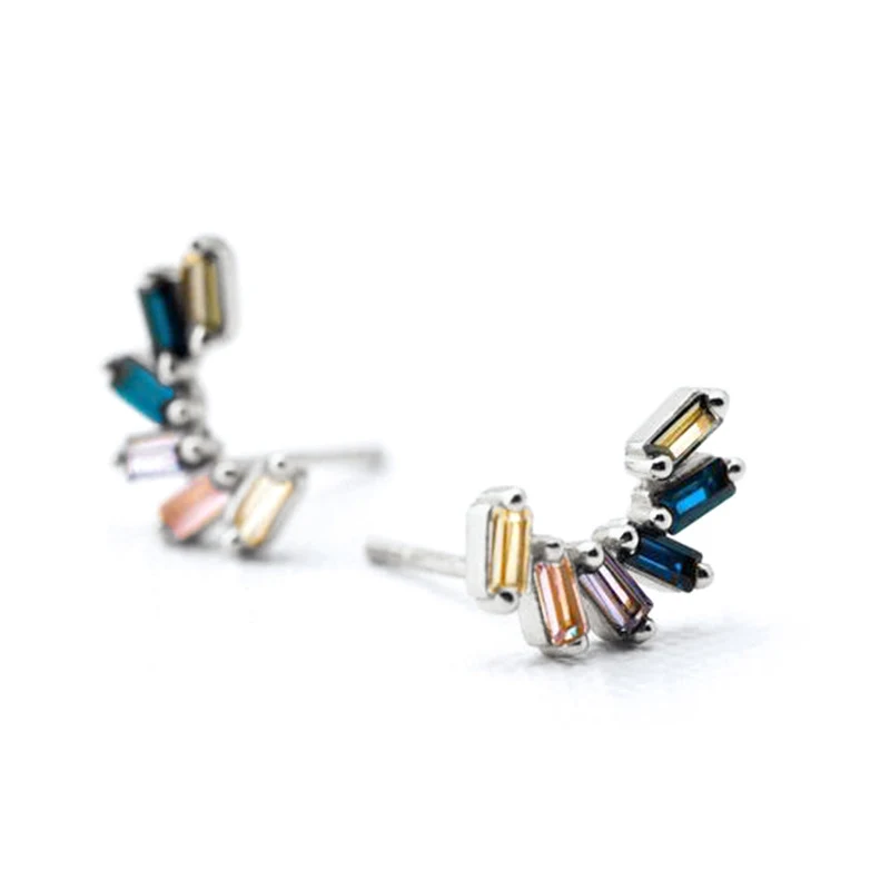 Pendientes de circonita minimalistas Silver Needle para mujer, mezcla de colores y combina con todo, elegantes y versátiles.