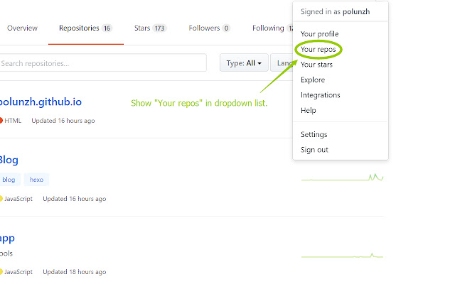 Show Github Repos chrome extension