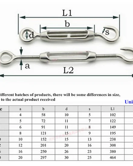 M5~M24 Turnbuckle 304 Stainless Steel Wire Rope Tension D... - 2