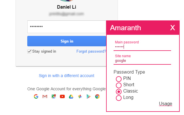 Amaranth Password Manager chrome extension